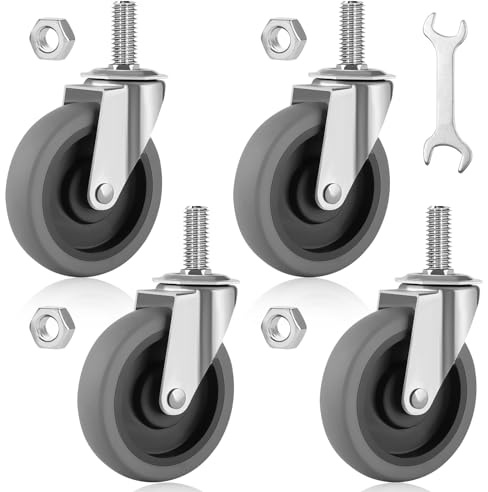 Besitu 4 Inch Caster Wheels, 1/2-13 Inch Course Threaded Stem Caster Set of 4, Heavy Duty TPR Swivel Caster Wheels for Dolly Cart, Wire Shelving Industrial Screw in Casters