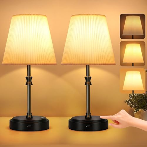 Glowlit 2 Stück Tischlampe Akku Tischleuchte Kabellose Touch Nachttisch lampe mit USB-C 6000 mAh LED Tischlampe 3 Stufig Dimmbar für Schlafzimmer Bett Esszimmer Bar Schwarz