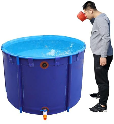 Überirdischer Pool – runder Fischteich aus Segeltuch mit flexibler PVC-Auskleidung und Rahmen, großes Aquarium für Koi/Goldfische und stilvoll (Blau, 1,2 x 0,8 m)