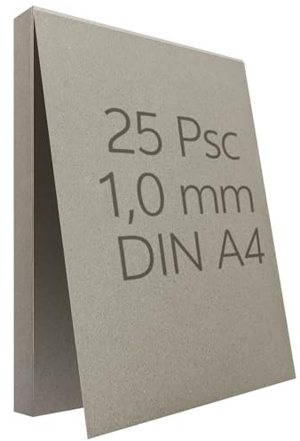 25 Stück Graupappe DIN A4 1 mm Buchbinderpappe A4 Graukarton Modellbaupappe Buchbind Karton