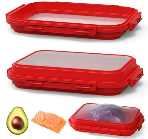 Mage Crab 2 Pack Silicone Food Fresh-Keeping Storage Containers with Lid, Dual-Shape Design, BPA-Free, Leakproof Lock Clips, Versatile Fridge Storage Containers, Space Saving & Expandable