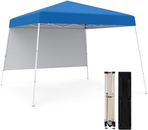 HOMASIS Faltpavillon, Pop up Pavillon mit Tragetasche & Seitenwand, UV-Schutz 50+, Winddicht Stabil Wetterfest, Partyzelt Gartenzelt Gartenpavillon für Camping, Terrasse, Strand (Blau, 300x300cm)