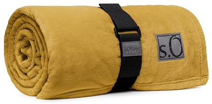 s.Oliver Kuschelsoft Decke 150x200 cm - flauschig, warm & waschbar, Kuscheldecke gelb Uni