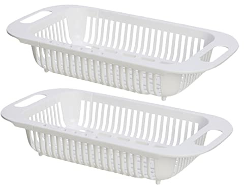 Panier Égouttoir pour Évier Cuisine 2pcs Blanc Pp Extensible | Passoire Evier, Légumes et Fruits, à Suspendre Bords du Lavabo
