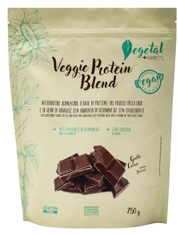 Integratore Alimentare in Polvere a Base di Proteine del Pisello, della Fava e del Seme di Girasole, Arricchito con Vitamina B12 - Senza Zuccheri, con Edulcoranti (750g, Cacao)