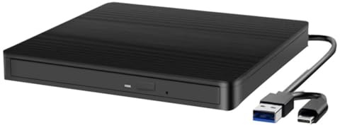 Lonrtesw Lector de CD/DVD Externo USB 3.0, Grabador de CD/DVD, Disco Duro Óptico Externo Tipo C para PC, Portátil y de Escritorio.