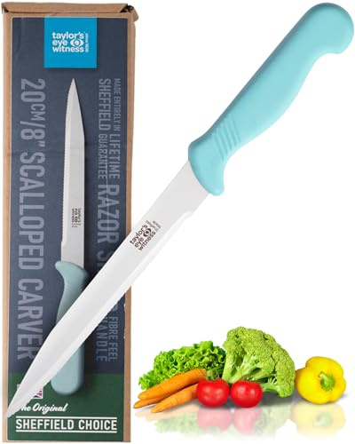 Taylors Eye Witness Sheffield Made Carving Knife - Heavy Duty & Razor Sharp Kitchen Knife with 19cm Ultra Fine Precision Ground Stainless Steel Blade. Ergonomic Fibre Grip Handle. Dishwasher Safe