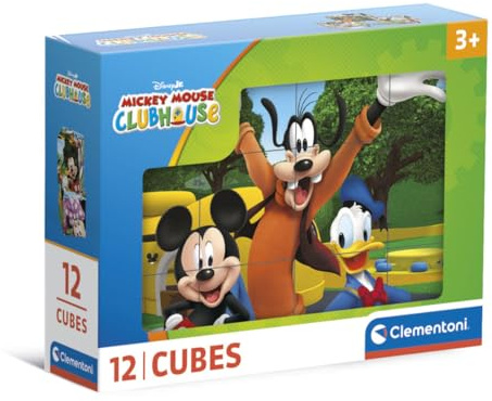 Clementoni Puzzle Bambini - Mickey Mouse Club House, Puzzle con 12 Cubi, Gioco Educativo Bambini 3+ Anni, Stimola Capacità Di Osservazione e Manualità, Made In Italy, 41348