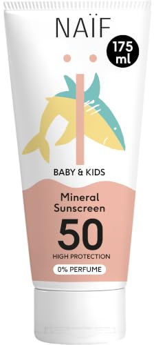 Naïf Crema solare per neonati e bambini, SPF 50, protezione solare minerale con ossido di zinco, dermatologicamente testato, senza microplastica, resistente all'acqua, 0% profumo, per pelli sensibili
