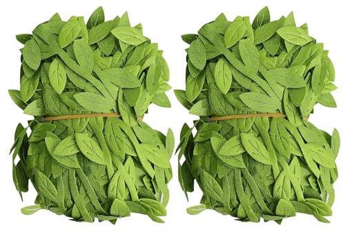 REBECCAGIBSON 2 Rolls (10 m x 1) Green Artificial Vine Ribbon, Artificial Grape Vine Ribbon, Natural Jute Twine Artificial Leaf Garland, Artificial Ivy, Garden Landscape Decoration, for Room