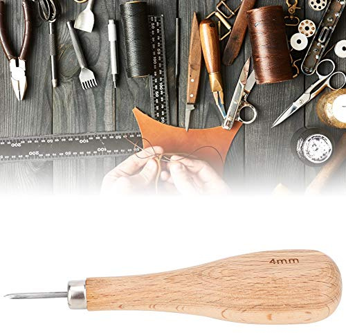Sorandy Poinçon en Losange en Acier Fin, Outil de Poinçonnage du Cuir avec Poignée en Orme pour les Projets en Cuir (4mm)