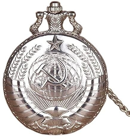 GONMPJZR Reloj Vintage, Reloj de Bolsillo con Martillo de Hoz, Colgante Dorado y Plateado con Reloj de Cadena Fob