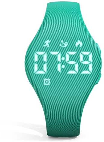 Focwony Kids Led Digital Fitness Tracker Watch for Ages 5-15,Green | No App Need, Waterproof, Fashion Sport Wristwatch, With Step Counter, Alarm Clock, Soft Silicone Band