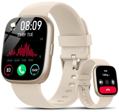 Alexa Smart Watch for Men Women, 1.83 HD Bluetooth Calling Fitness Watch | Heart Rate/Sleep Monitor/Stress/Step Counter, 110+ Sports Modes, IP68 Waterproof Activity Tracker for Android iOS, Beige