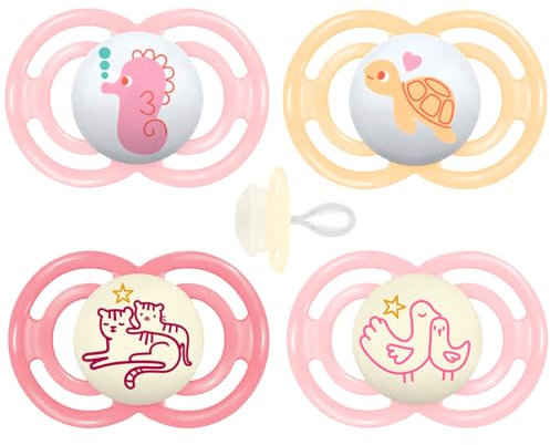 MAM Perfect Day & Perfect Night Dummy 6-16 Girl Set of 4 Including 4 Sterilised Transport Boxes