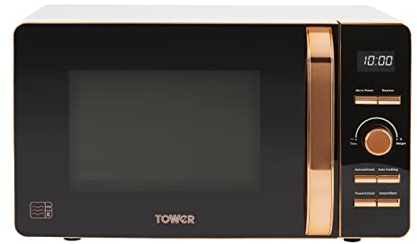 Tower T24021W Digital Microwave with 60-Minute Timer and 8 Autocook Settings, 20L, 800W White and Rose Gold