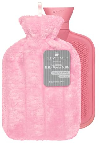 Revitale Bolsa de Agua Caliente de Lujo y Confort 2 Litros, Funda Suave, Caucho Natural Acanalado en un Lado, Norma Británica BS1970:2012, Duradera y a Prueba de Fugas (Rosa Bebé)