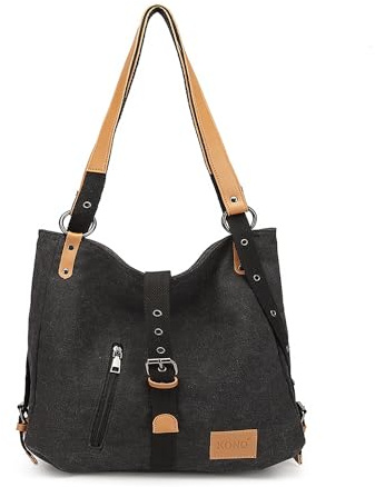 Women Backpack Canvas Shoulder Bag Travel Rucksack Convertible 3 in 1 Crossbody Bag Vintage Girl Fashion Backpack for Women Ladies Handbag Casual College Daypack (Black)