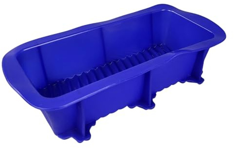 GMMH Silikon Brotbackform, Kastenform mit verzierenden Streifen und stabilisierendem Rand, Antihaft Backform Kuchenform für Kuchen und Brot, 23x10x6 cm (Blau)