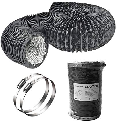 LOOTICH Tuyau d'Evacuation d'aération Flexible en PVC Aluminium Gaine de Ventilation Ø102mm* 2.5m pour Salle de bain Cuisine Sèche-linge avec 2 Colliers de Serrage en Acier Noir
