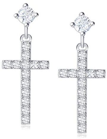Damen Kreuz Ohrringe Ohrhänger aus 925 Sterling Silber Weiß/Gelb Gold Plattiert mit Rundschliff Cubic Zirkonia Schmuck für Damen Mädchen Kinder - Größe: 22 * 10 mm