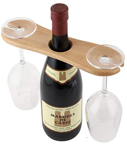 FRESCORR - Wine Bottle & Glass Holder - Handmade Wooden Counter Stand for Wine for Two Glasses & Bottle (Steam Beach Wood)