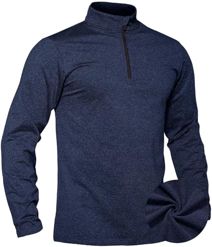 TACVASEN Herren Sweatshirt Fleece Pullver Ohne Kapuze Longsleeve Winter Herbst Funktionsshirt Männer (L, Marineblau)