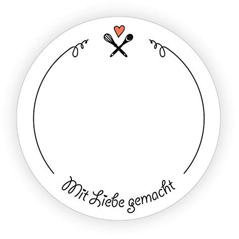TYPOGRAPHUS 150 selbstklebende Etiketten zum Beschriften | Mit Liebe gemacht | rund 50 mm - Ablösbare Papieraufkleber für Gläser, Marmelade, Einmachgläser (schwarz/weiß)