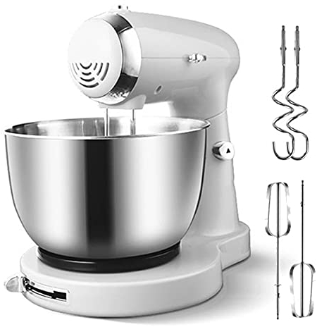 HIZQ Robot Patissier Cuisine Electrique Mixeur Multifonction 350W, 5 Niveaux De Puissance Avec Fonction Pulse, Système De Mélange Planétaire, Bol En Acier Inoxydable De 3.2L,Blanc