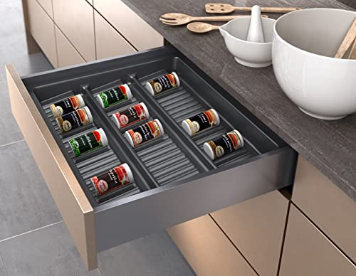 noveo - Insert à épices pour tiroir de 50 cm de profondeur – Idéal pour ranger des épices dans la cuisine – Ostmann, Just Spices, Ancre (gris anthracite | Largeur de caisse de 60 | 473 x 493 mm)
