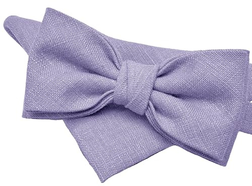 Leinen Fliege, Hosenträger, Einstecktuch für Herren, Voll Einstellbar, Viele Farben (Nr.21 Lavendel, c) Fliege und Einstecktuch)