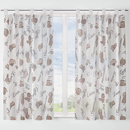 Dalina Textil -Cortina de Cocina Translúcido Estampado, Visillo Transparente para Cocina, Comedor, Marco de Puerta 2 Piezas Tejido Gasa Fina 100X140CM