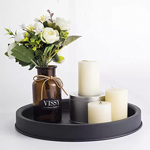 Lobolighting Bandeja decorativa redonda negra para servir, bandeja decorativa negra para mesa de café, centros de mesa, decoración moderna del hogar de granja
