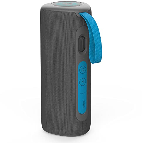 Boompods Rhythm 24 Mini Haut Parleur Bluetooth - Enceintes sans-Fil avec Effets Lumineux LED, Étanche IPX5 pour IntéRieur/ExtéRieur, Haut-Parleur Portable pour Voyage, Douche et Jardin, Gris/Bleu