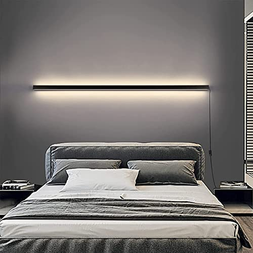 Wandleuchte Innen Up Down Wandlampen mit Schalter und Kabel LED Dimmbar Lange Lichtleiste Schwarz Nachttischlampe, Modern Streifen Leselampe Schlafzimmer Wohnzimmer Treppen Wandbeleuchtung (120cm 36W)