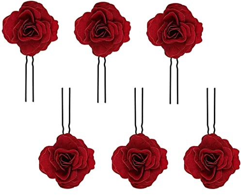Voarge 6 Stück Rose Blume Haarnadel, Haarspangen Damen, Braut Haarschmuck Aufstecken Brosche Hochzeit, Uförmige Haar Essstäbchen, für Braut Brautjungfer