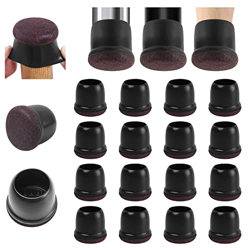16 PCS Small Black Silicone Chair Leg Floor Protectors with Wrapped Felt, Rubber Chair Leg Caps, Chair Leg Covers, Furniture Feet Protectors Pads, No Noise No Scratches (Round, Fit 0.75-1)