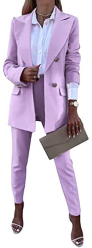 ORANDESIGNE Hosenanzug Damen Festlich Elegant 2 Teilig Business Anzug Set Abendrobe Outfit Blazer Langarm Anzugjacke und Anzughosen Zweiteilig Büro Slimfit Formal Modern Festlicher P-Rosa S