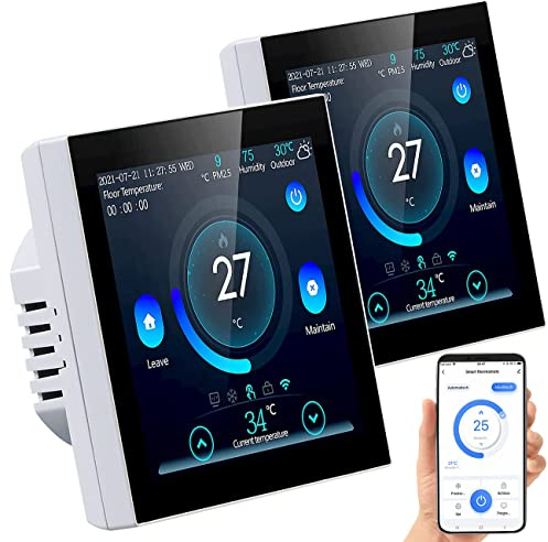 revolt Thermostat Fußboden: 2er-Set WLAN-Thermostate für Fußbodenheizungen, Touchdisplay (Infrarotheizung WLAN, Wandthermostat Heizung, Handy)
