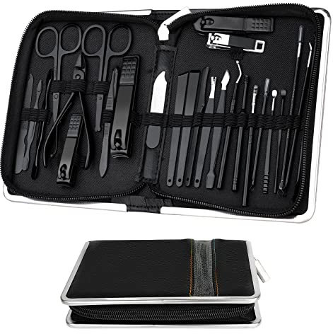 26 Teiliges Nagelset Maniküre Set Damen Männer Pediküre Set Nageletui Nagelschere Set Nagelpflegeset Herren mit Nagelknipser Nagelschere Nagelfeilen | Schwarz