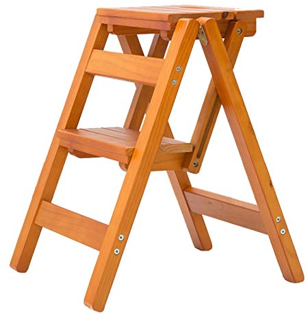 Scaletta pieghevole a 2 gradini, scaletta multifunzionale in legno per cucina, casa, giardino, scaletta per sedie da ufficio, colore noce