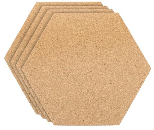 PATIKIL 8x7 1/4 Épaisseur Carreaux de Liège, 4 Pcs Tableau D'Affichage Hexagonal Auto-Adhésif, Tableau en Liège Pour Mur de Sol, Maison, Bureau, Salle de Classe, Bricolage en Bois