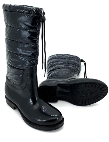 heimtexland Bottes en caoutchouc à tige haute pour femme et fille Bottes de pluie imperméables Type 880, Noir brillant, 37 EU