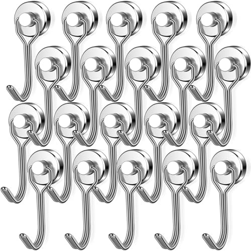 Magnethaken Extra Stark, extra starka magnetiska krokar, 20-pack neodymmagneter 16 mm, roterande magnetiska krokar, rostfria metallkrokar för kök Magnet Haken Magnetisch