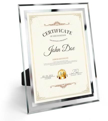 Hoikwo Glas Bilderrahmen din A4-21x29,7cm Tischaufsteller Dokumentenrahmen - Einzel für Zertifikate, Diplome, Graduierungen, Familienfotos und Hochzeitsbilder