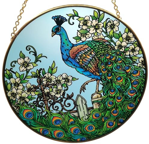 BCZWXPM Pfau-Sonnenfänger zum Basteln, 16,5 cm, Buntglas, dekorativ, Fensterdekoration, Glasornamente, Kardinal-Geschenke für Vogelliebhaber, Gartenpaneel, Heimdekoration, KQGS-001