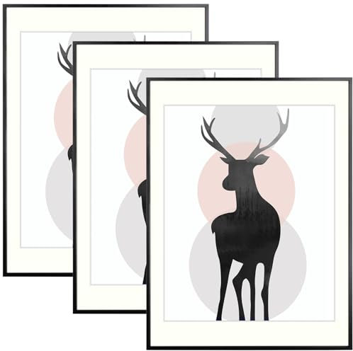 Space Art Deco, 18x24 Metal Aluminum Picture Frame Set of 3, Display Pictures 16x20 with Mat or 18 x 24 Without Mat, Wall Mounting Gallery Photo Frames, Black