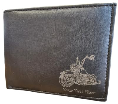 Chopper Custom Motorbike Engraved Mens Leather Wallet - Personalised Gift, Available with Gift Box