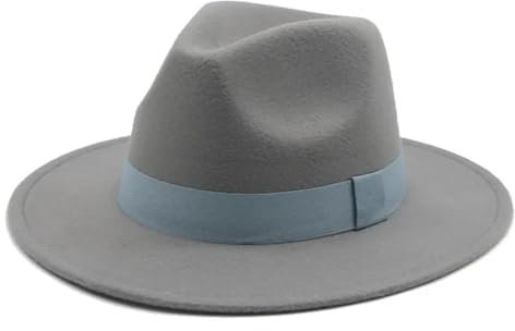 Fedora Trilby Filzhut Hut Damenhut Herren-Fedora-Hüte Breite Krempe Gürtel Bandband Solide Klassisch Formelle Kleidung Hochzeit Fedora-Hüte Für Herren 56–58 cm (Erwachsene) Hellgrau