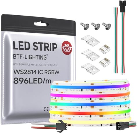 BTF-LIGHTING COB FCOB RGB+Warmweiß WS2814IC 5M 896LEDs/m 24V LED Streifen | SPI RGB+WW(3000K) flexibel Hochdichte IP30 programmierbar Chasing Farbe RGBW LED Stripe(ohne Netzteil & Controller)